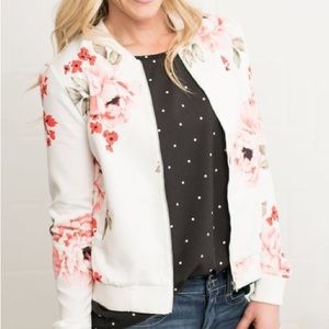A Dip of Darling White Floral Bomber Jacket